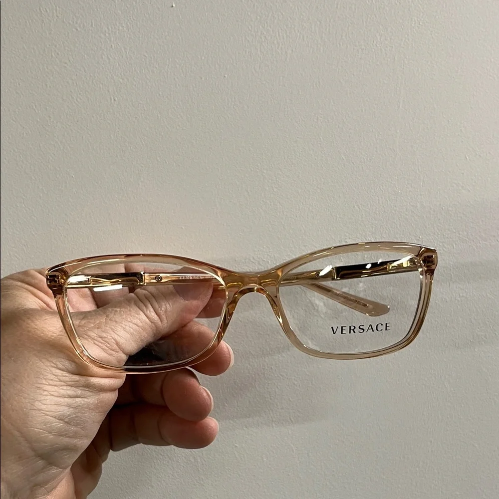 VERSACE NWOT Contemporary Translucent Tan 54-16-140 Modern Rectangle Eyeglass